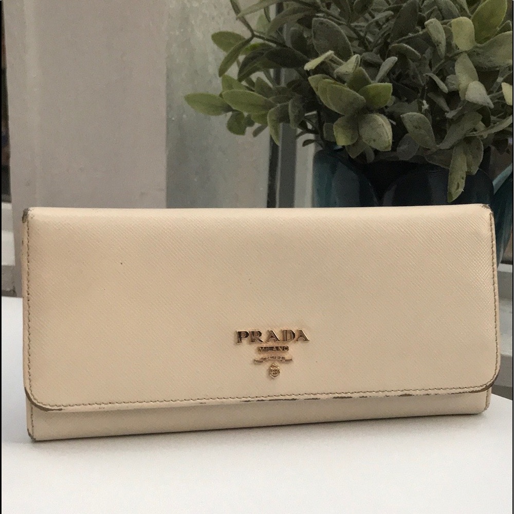 Prada Cream Leather Long Wallet